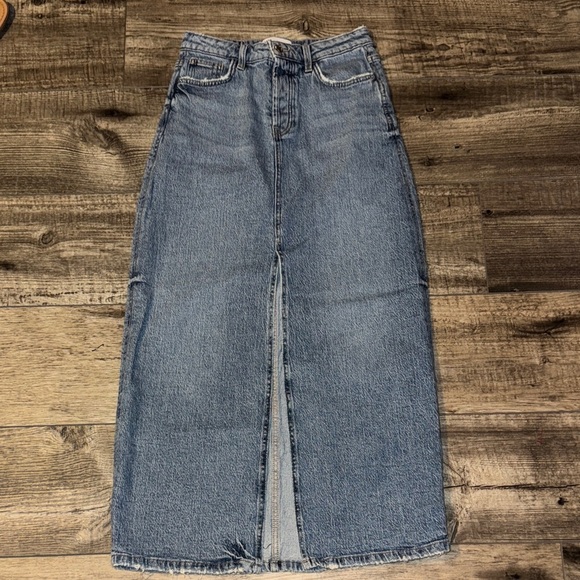 Zara Blue Denim Maxi Skirt with Slit - Picture 1 of 5